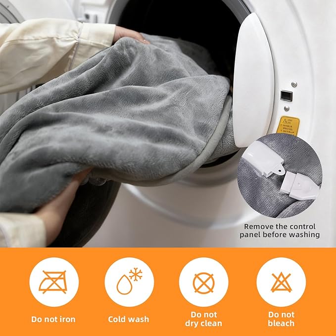 RAINOVA Heated Blanket Electric Throw, Electric Blanket-84''x90'', Soft Heating Blanket, 10-Level Heating, 10-Hour Auto-Off, Gifts for Parents and Elders, Gray, ETL & FCC Certified