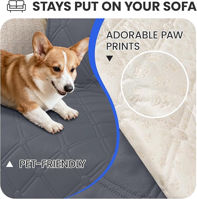 Waterproof Dog Bed Cover, Non-Slip Dog Blanket for Couch, Couch Covers for Dogs Washable, Pet Blanket for Furniture, Pet Bed Mat for Sofa, Car, Pet Supplies (82x82 Inch, Dark Grey)