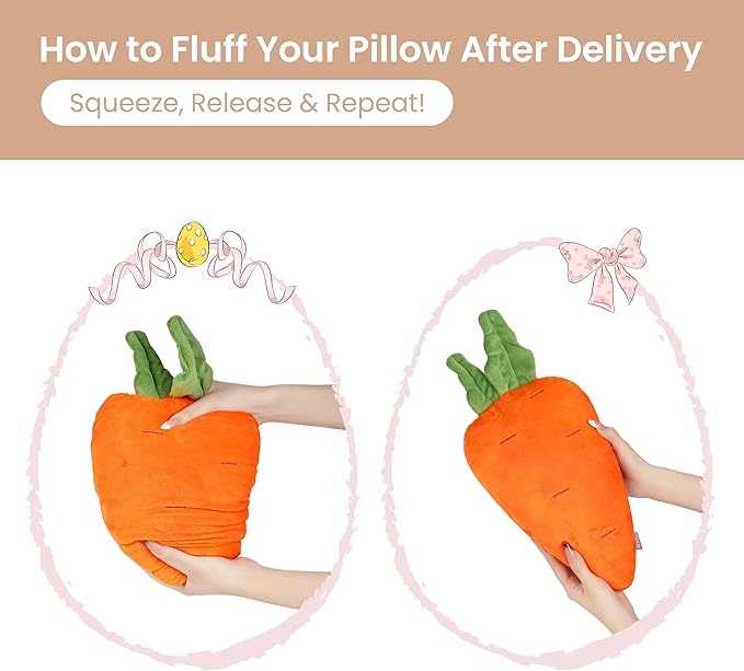 AELS Easter Bunny & Carrot Throw Pillows, Set of 2, Cute Bunny and Carrot Decorative Pillows, Spring Easter Decor for Sofa Couch Living Room Bedroom Nursery