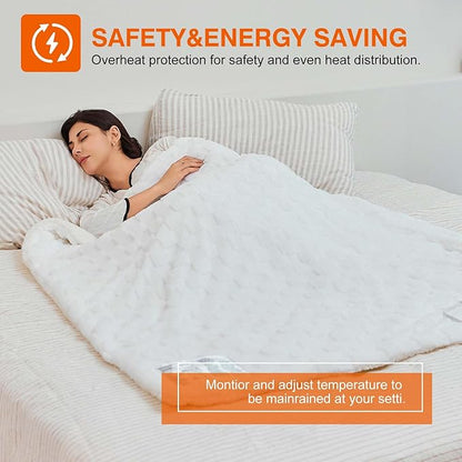 Electric Blanket Throw - Soft Checked Flannel with 6 Heating Levels, 4 Hours Auto-Off, Fast Heating, ETL & FCC Certified, 50"x60", Overheating Protection, Cozy Heated Blanket Throw（White）