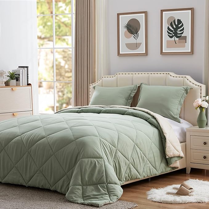 NexHome Twin Comforter Set - Sage Green Comforter Twin Size Bedding Set - Soft Down Alternative Comforter Bed Set 2 Pieces for Kids Boys Girls- 1 Comforter (68"x88") + 1 Pillow Sham (20"x26")