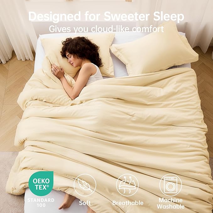 MUXHOMO Queen Comforter Set, All Season Ultra Soft Down Alternative Bedding - 3 Piece Lightweight Bed Set Includes 1 Comforter (90"x90") and 2 Pillow Shams (20"x26"), Light Yellow