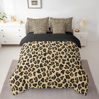 Erosebridal Leopard Print Beige Yellow Black King 7-Piece Comforter Set | Cheetah Fur Sheets and Pillowcases Animal Skin Pattern Bed in A Bag Women Men Adults Bed Sets