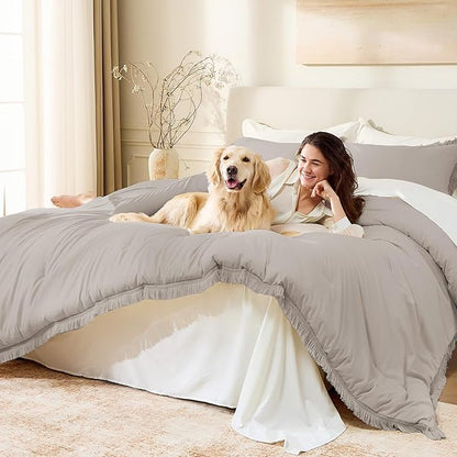 Andency King Size Comforter Set Heather Grey, 3 Pieces Boho Soft Lightweight Bedding Comforter Sets, Tassel All Season Bed Set (104x90In Comforter & 2 Pillowcases)