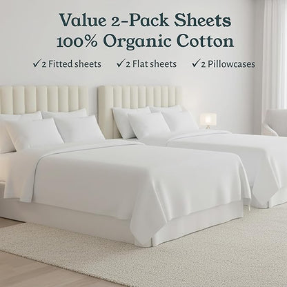 California Design Den 2-Pack Twin Sheets Set - 100% Organic Cotton Sheets Twin Size Bed Set, Crisp and Breathable Percale Feel, Deep Pockets, Lightweight Bedding - Light Grey