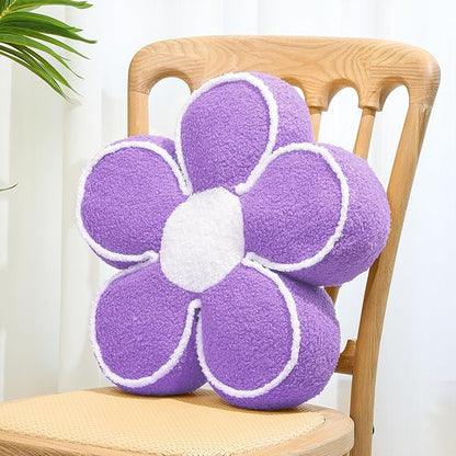 Sioloc Flower Shaped Pillow Daisy Pillows Floor Cushion Pastel Cute Seat Cushions Aesthetic Classroom Dorm Decorative Fun Throw Pillow for Bed,Couch(Lavender,15.7")