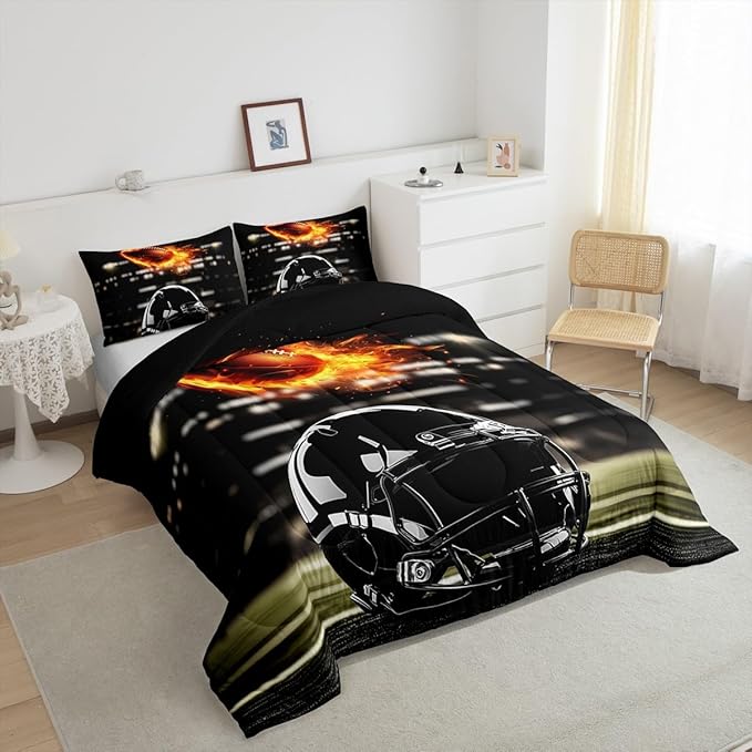 Feelyou Rugby Comforter Set Toddler Size Rugby Sports Comforter Gift for Football Lover Bedding Set Soccer Ball Game Duvet Set Black Yelllow Quilt Set