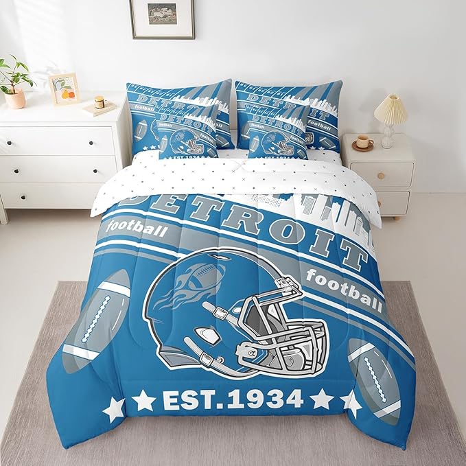 Feelyou Football 7 Pieces Comforter Sets Twin Size Kids Rugby Sports Bedding Set for Boys Kids Teen Sports Theme Football City Bed in a Bag with Comforter, Sheets, Pillowcases & Cushion Cover