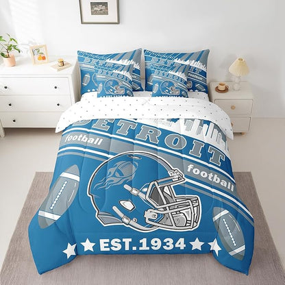 Feelyou Football 7 Pieces Comforter Sets Twin Size Kids Rugby Sports Bedding Set for Boys Kids Teen Sports Theme Football City Bed in a Bag with Comforter, Sheets, Pillowcases & Cushion Cover
