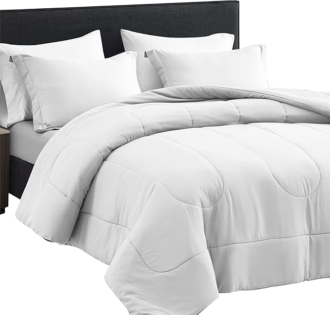 Maple&Stone Full Size Comforter Set 7 Pieces Bed in a Bag - Down Alternative Bed Set with Sheets, Pillowcases & Shams, Soft Reversible Duvet Insert,White