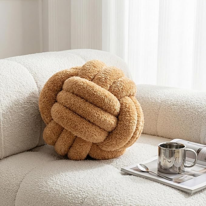 Knot Pillow Ball Plush - Decorative Throw Pillows for Bed Relieve Stress, Round Knot Cushion for Sofa Decor Pet Toy, Khaki 12 inch
