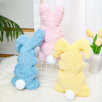3 Pcs Easter Buuny Throw Pillows, 11.8 Inch Soft Rabbit Shaped Pillow Cushion Plush Happy Easter Decorative Pillow for Couch Bed (Pink, Yellow, Blue)