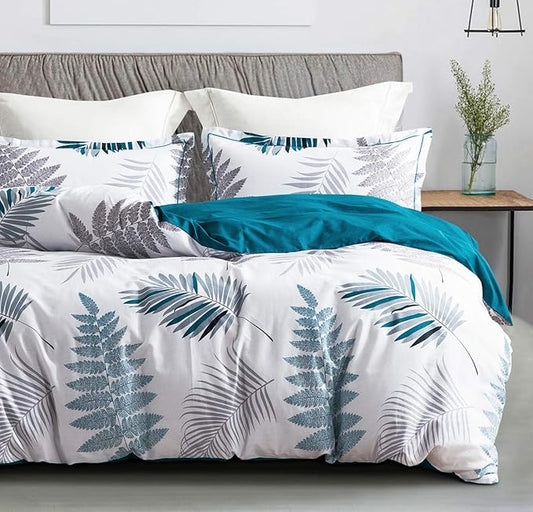 SLEEPBELLA Comforter Twin Size, 600 Thread Count Cotton Blue Floral with Khaki & Grey Leaves Pattern White Reversible Comforter Set,Down Alternative Bedding Set 2Pcs(Twin, Blue Botanical)