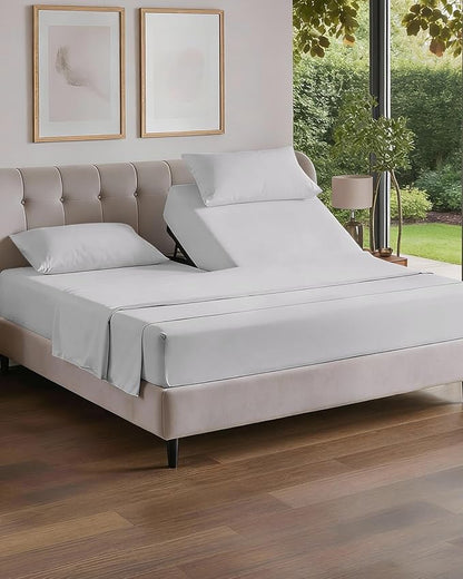 Flex Top Split Head King 4 Piece Sheet Set - Comfy Breathable & Cooling Bed Sheets Set - Hotel Luxury Bedding for Women, Men, Kids, Teens, Boys & Girls - Deep Pockets, Soft - Oeko-Tex - French Grey