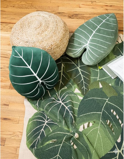 Green Philosophy Co. - Philodendron Gloriosum Leaf Pillow- Forest Green