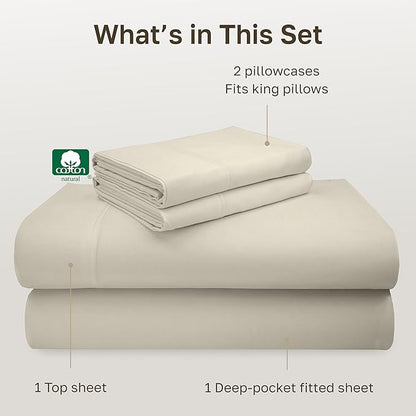 California Design Den Deep Pocket King Sheets Set - Luxury 600 Thread Count 100% Cotton Sateen, King Size Sheet Set, All Around Elastic, Snug Fit, Hotel Quality Bedding - Ivory (Warm Cream)