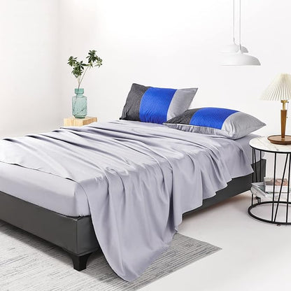 RYNGHIPY 8Pcs Blue and Grey Stripe Comforter Set Full Size, Ultra Soft Microfiber Filling Patchwork Comforter Duvet, Bed Sheets and Pillowcases (Full,Blue Grey)