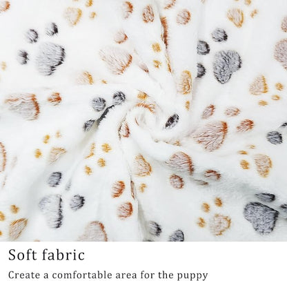 1 Pack 3 Blankets Super Soft Fluffy Premium Fleece Pet Blanket Flannel Paw Printed Throw for Dog Puppy Cat (Small 23x16'', White, Pink, Blue)