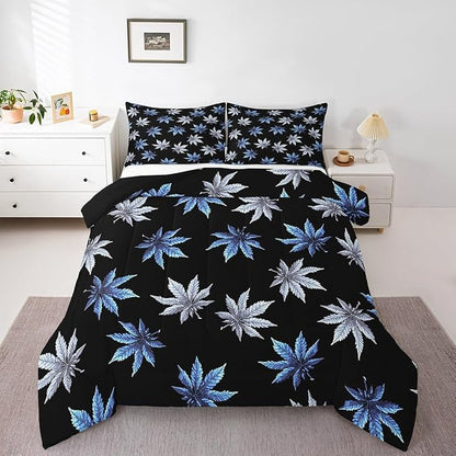 Erosebridal Teal Leaves Comforter Set Toddler, Leaves Bedding for Women Men Adults,Tropical Botanical Bedding Comforter Sets,Exotic Plant Down Comforter,Luxury Soft
