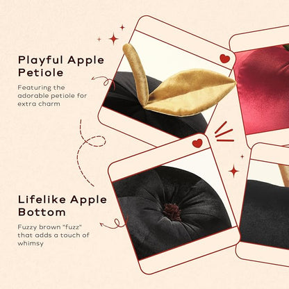 Ashler Apple Shaped Throw Pillow, Luxury Velvet Throw Pillow, Cute Apple-Shaped Cushion, Fun Home Decor for Sofa, Chair, Bedroom, Black, 11x9.5IN