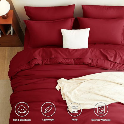 CozyLux Full Size Comforter Set Dark Red, 7 Pieces Bed in a Bag Full Comforter Set with Sheets, Bedding Set with Down Alternative Comforter, Fitted Sheets, Flat Sheets, Pillow Shams and Pillowcases