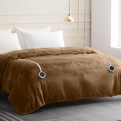 HOMLYNS LuxeHeat Heated Blanket Electric Blanket King Size, Soft Flannel Sherpa Heating Blanket with 10 Heat Settings, 1-10 hrs Timer Auto Shut Off (90x100 inches, Coffee)