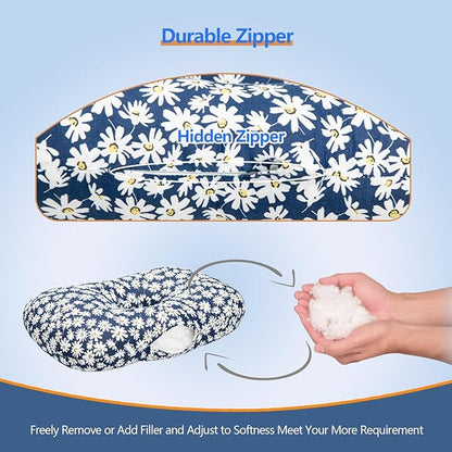 Ear Piercing Pillow for Side Sleepers, Pillow with an Ear Hole for CNH and Ear Pain Ear Inflammation Pressure Sores (Blue Flowers, 17.3"x12.6"x2")