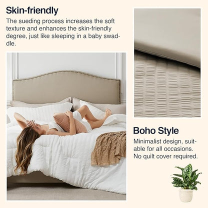 Oatmeal California King Comforter Set - 3 Pieces Seersucker Lightweight Bedding Comforter Sets (1 Soft Fluffy Comforter & 2 Pillowcases) - All Seasons Cozy Modern Bed Sets