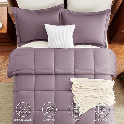 CozyLux King Size Comforter Set - Dusty Purple Comforter King Size, 3 Pieces Box Stitched Bed Set for All Seasons, Soft Lightweight Bedding Sets with 1 Down Alternative Comforter and 2 Pillow Shams