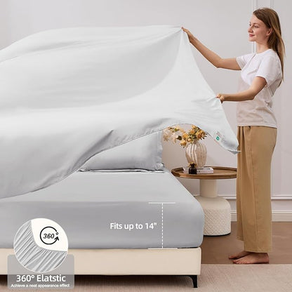 FUANNA 7 Pieces Full Size Comforter Sets, All Season Bedding Sets Full Size, Luxury Soft Bed in a Bag with Comforter, Flat Sheet, Fitted Sheet, Pillowcases & Pillow Shams, Light Grey