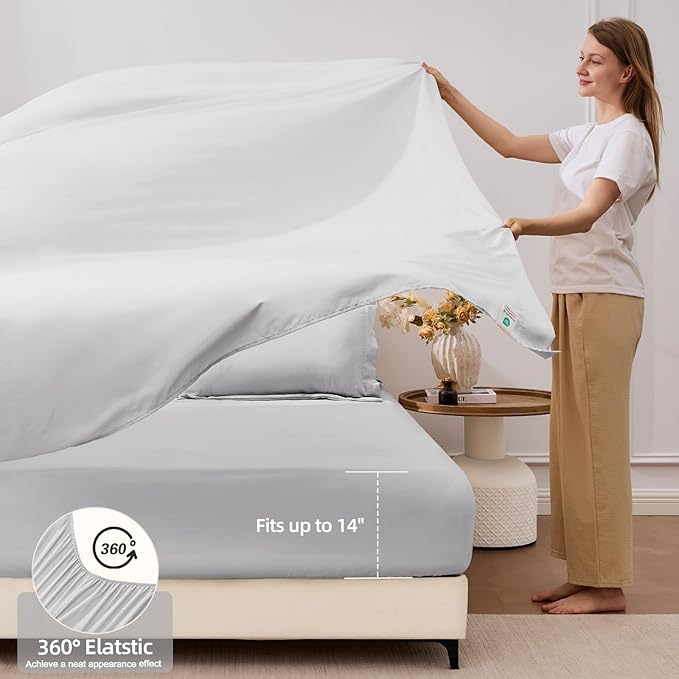FUANNA 7 Pieces Queen Comforter Set, All Season Bed in a Bag Queen Size, Luxury Soft Bedding Sets with Comforter, Flat Sheet, Fitted Sheet, Pillowcases & Pillow Shams, Light Grey