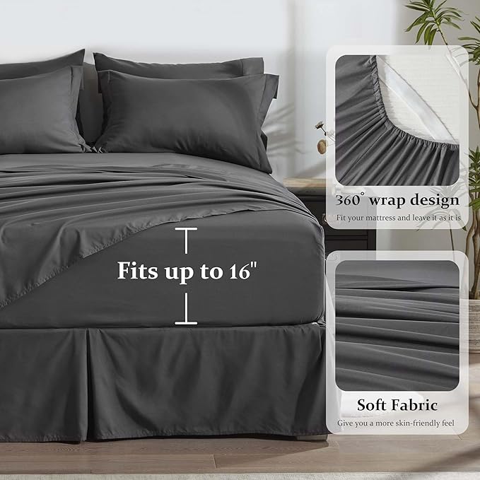 Newspin Full Comforter Set Dark Grey - Bed in a Bag Full Size 8 Pieces, All Season Bed Set, Fluffy Comforter Set with Sheets, Sheet Set Quilt Blanket, Pillowcases & Shams & Bed Skirt