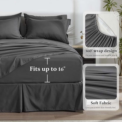 Newspin Twin Comforter Set Dark Grey - Bed in a Bag Twin Size 6 Pieces, All Season Bed Set, Fluffy Comforter Set with Sheets, Sheet Set Quilt Blanket, Pillowcases & Shams & Bed Skirt