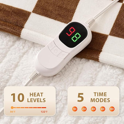 Homemate Electric Blanket Heated Throw - 50“x60“ Ultra Soft Cozy Flannel Heating Blanket with 10 Fast Heat Levels 8 Hours Auto Off Over-Heated Protection ETL Certification Keep Warm in Home Office
