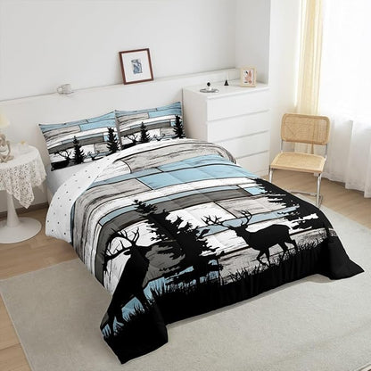 Feelyou Deer Comforter Set for Girls Boys Kids Deer Hunting Bedding Set Room Decorative Western Rustic Forest Animal Print Bedding Set Canbin Deer Brown Duvet Set King Size 3pcs Quilt Set