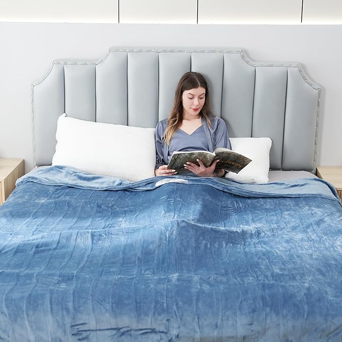 Electric Heated Blanket Twin Size 62"x84", Fast Heating Throw, Soft Plush Microplush for Bed & Couch, 1-10Hs Auto Off & 6 Heating Levels, Machine Washable, Gifts for Grandma & Family-Light Blue