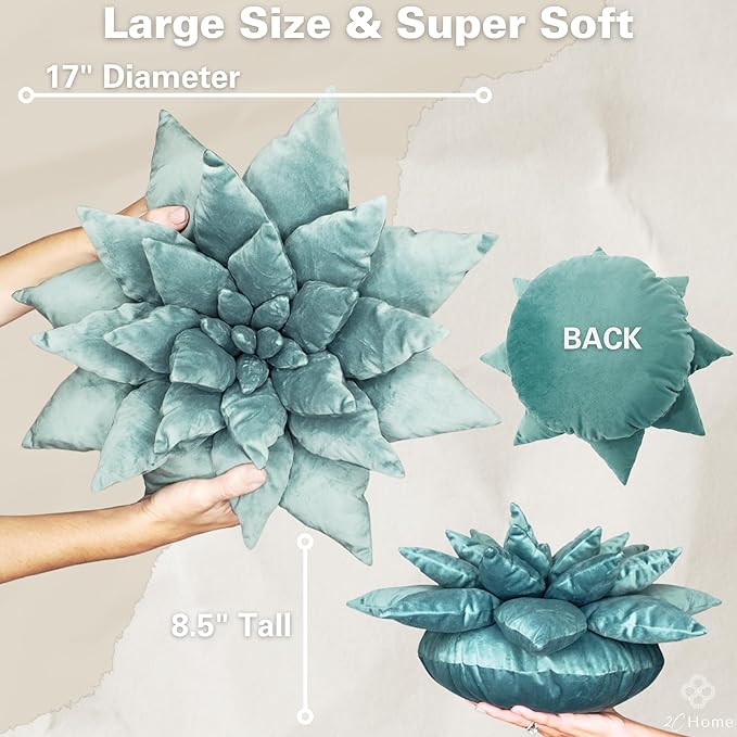 3D Mist Green Plant-Inspired Pillow | Large 17 Inch Plant Pillow | Cute Decorative Throw Pillow | Soft Plush Decorative Cushion | Plush Cushions for Bedroom and Home Decoration