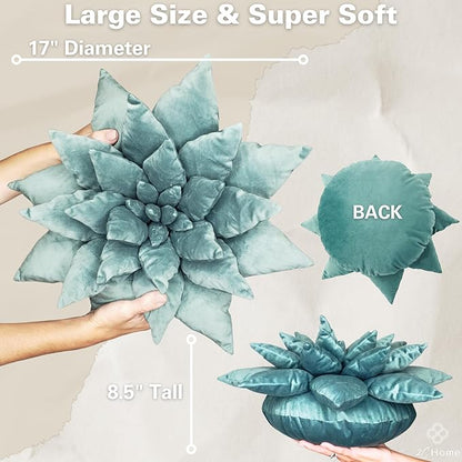 3D Mist Green Plant-Inspired Pillow | Large 17 Inch Plant Pillow | Cute Decorative Throw Pillow | Soft Plush Decorative Cushion | Plush Cushions for Bedroom and Home Decoration