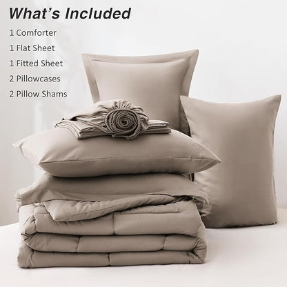 Love's cabin Queen Comforter Set Light Brown, 7 Pieces Queen Bed in a Bag, All Season Bedding Sets with 1 Comforter, 1 Flat Sheet, 1 Fitted Sheet, 2 Pillowcase and 2 Pillow Sham
