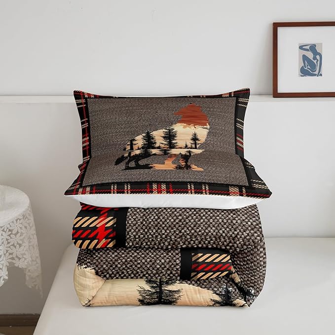 Erosebridal Wolf Bedding Set Twin Size,Howling Wolves Comforter Set for Kids Boys Girls Teens,Rustic Farmhouse Cabin Down Comforter,Safari Animals Print Duvet Insert with 1 Pillow Case,Orange Gray