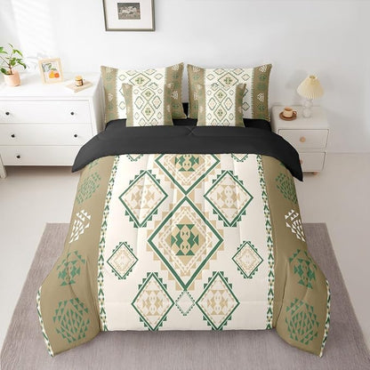 Erosebridal 7 Piece Western Tribal Full Comforter Set with Sheets Exotic Aztec Bed in A Bag Southwestern Native American Bedding Sets for Women Adults Boho Geometric Diamond Art Bed Set