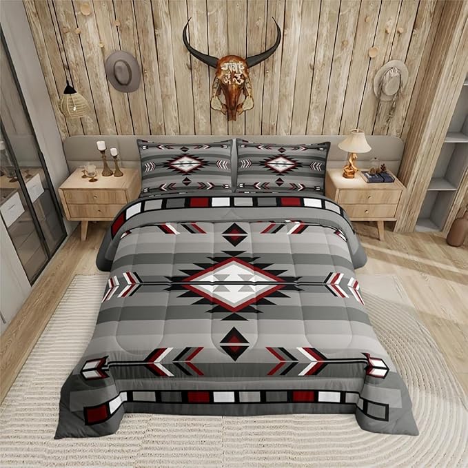 Erosebridal Western Boho Bedding Sets Queen Southwestern Aztec Comforter Set Bohemian American Native Quilt Set for Boys Adults Men,Exotic Tribal Geometric Duvet Insert Farmhouse Home Room Decor