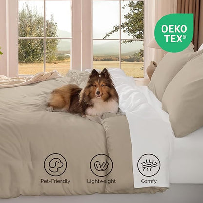 Andency Oatmeal King Size Comforter Set, Wheat Boho Lightweight Solid Bedding Set 3 Pieces, Fluffy Soft All Season Bed Set(104x90In Comforter & 2 Pillowcases)
