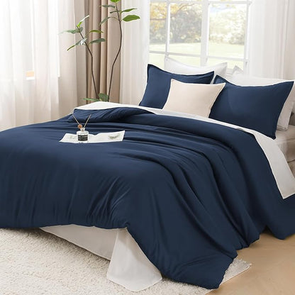Litanika Comforters Twin XL Size Navy Blue, 2 Pieces Lightweight Solid Bedding Set & Collections, All Season Fluffy Bed Set (68x92 Inches Comforter & 1 Pillowcase)