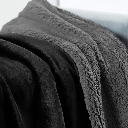 Genteele Sherpa Throw Blanket Super Soft Reversible Ultra Luxurious Plush Blanket, 102 x 90 inches, Black/Gray