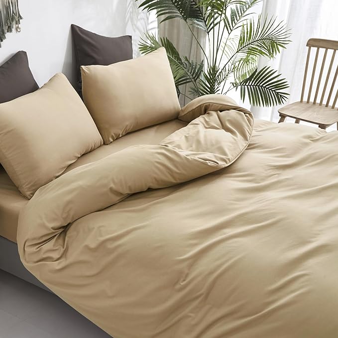 Luxlovery Khaki Comforter Set Full Champagne Bedding Comforter Set Full Women Men Taupe Solid Soft Breathable Blanket Quilts Sand Color 3 Piece Comforter Bedding Set