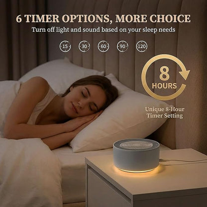 Kipcush White Noise Machine with Night Light – Nursery Sound Machine with Soft Non-Glare Lamp, 30 Soothing Sounds, 8 Color Lights, Up to 8-Hour Timer for Baby & Adults