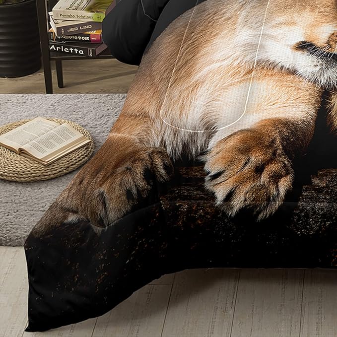 Bodhi Lover Couple Lion Comforter Set King Soft Microfiber Lion Bedding Set King Size Animal Comforter Set with Pillowcases,1 Comforter+2 Pillow Shams #4004