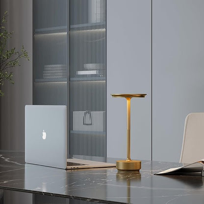 LED Rechargeable Cordless Table Lamp, Battery Operated Stepless Dimming Modern Portable Outdoor Table Light for Dining Restaurant Patio.(Brushed Gold)