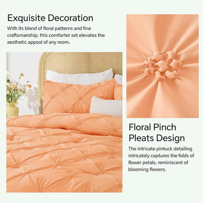 BEDELITE Apricot Twin Comforter Set - 2 Peices Boho Pintuck Bedding Comforter Sets, Lightweight Soft & Warm Twin Bedding Sets with 1 Pillowcase for All Season